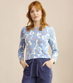 Online 3/4 Sleeve Knit Breton - Textured Poppies Women Sweaters