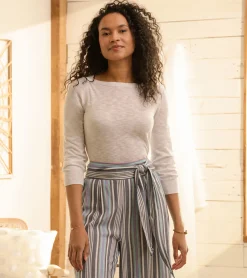 Sale 3/4 Sleeve Knit Breton - White Women Sweaters