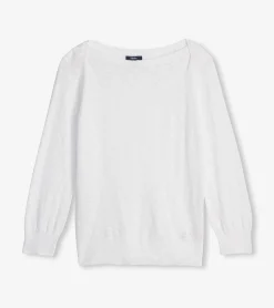 Sale 3/4 Sleeve Knit Breton - White Women Sweaters