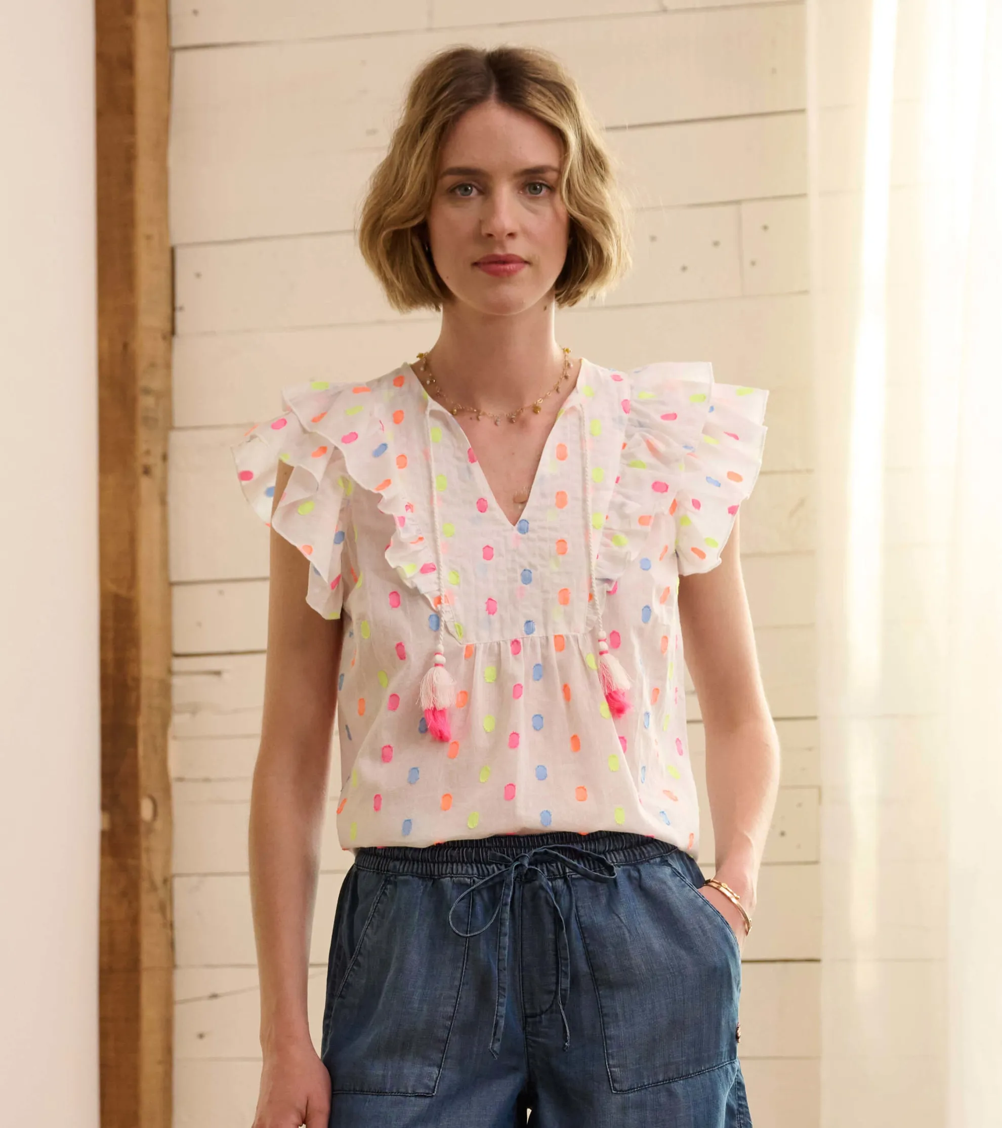 Hot Alexa Popover - Summer Dots Women Tops