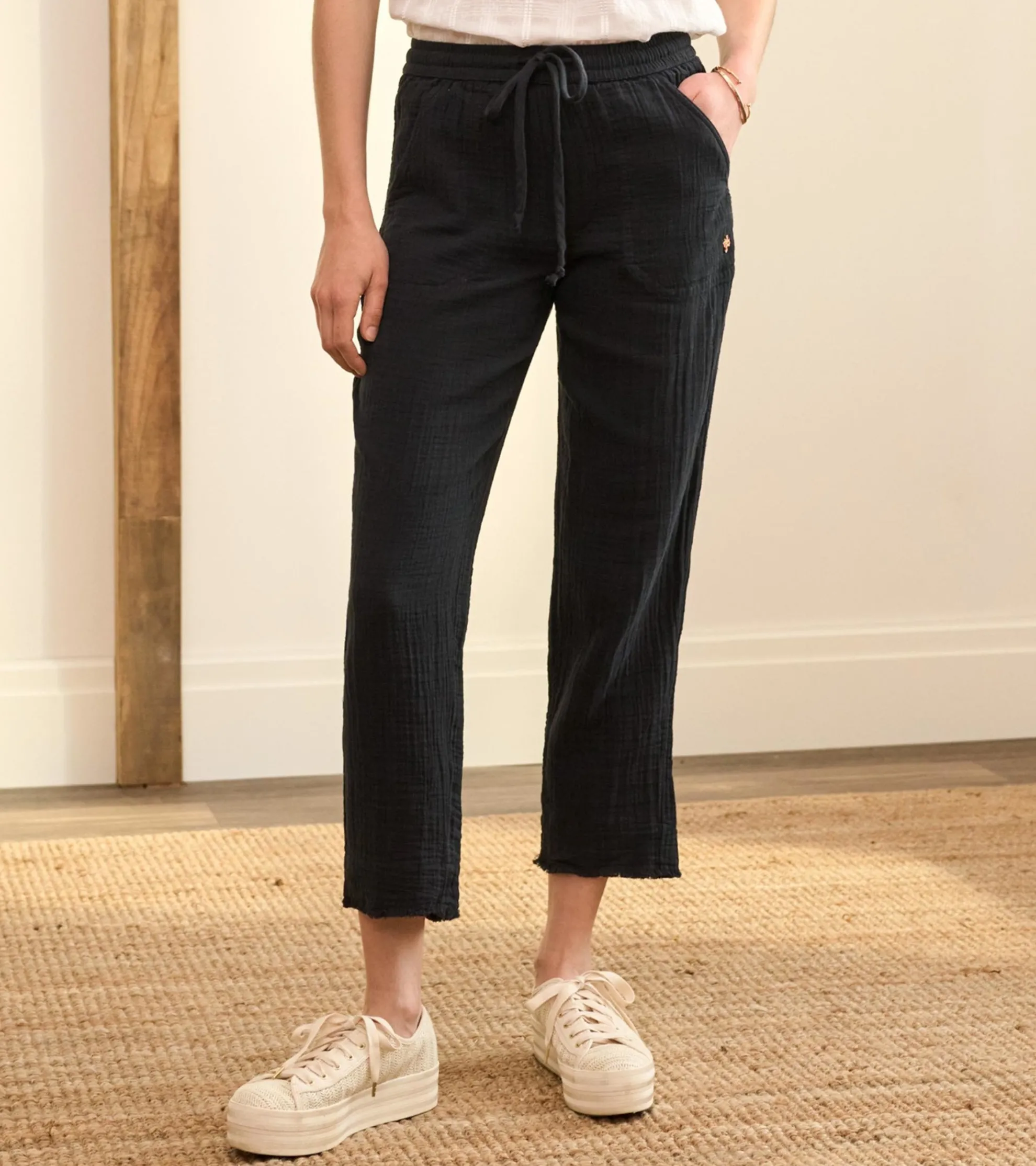 Hot Ally Bonded Gauze Joggers - Black Women Bottoms