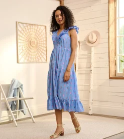 Online Aria Midi Dress - Rainbow Feather Dobby Women Dresses
