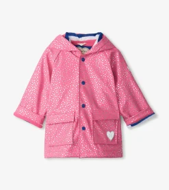 Hot Baby & Toddler Girls Glitter Hearts Button-Up Rain Jacket Rainwear|Rainwear