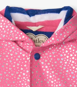 Hot Baby & Toddler Girls Glitter Hearts Button-Up Rain Jacket Rainwear|Rainwear