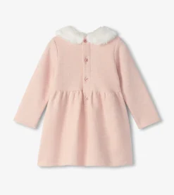 Clearance Baby & Toddler Girls Rose Elegance Herringbone Fur Trim Dress Dresses