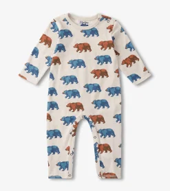 Hot Baby Boys Bluestone Bears Long Sleeve Romper Rompers