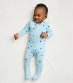 New Baby Boys Tiny Sailboats Footed Sleeper Sleepwear|Sleepwear