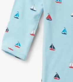 New Baby Boys Tiny Sailboats Footed Sleeper Sleepwear|Sleepwear