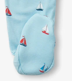 New Baby Boys Tiny Sailboats Footed Sleeper Sleepwear|Sleepwear
