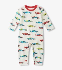 Hot Baby Boys Water Colour Racecars Long Sleeve Romper Rompers