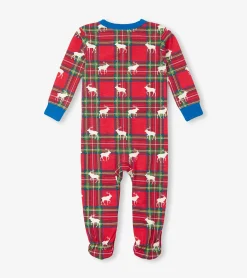 Clearance Baby Elk Plaid Cotton Footed Sleeper Sleepwear|Sleepwear