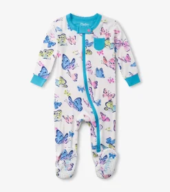 New Baby Girls Big Butterflies Footed Sleeper Sleepwear|Sleepwear