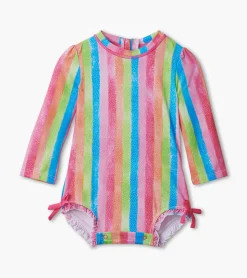 New Baby Girls Rainbow Stripes Rashguard Swimsuit Swimwear|Swimwear
