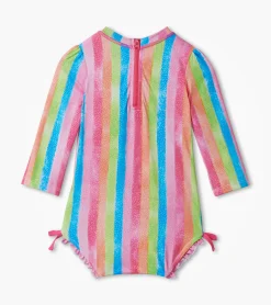 New Baby Girls Rainbow Stripes Rashguard Swimsuit Swimwear|Swimwear