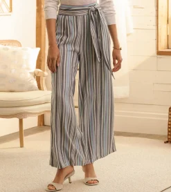 Online Belted Wide Leg Pants - Rainbow Stripes Women Bottoms