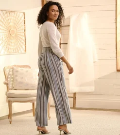 Online Belted Wide Leg Pants - Rainbow Stripes Women Bottoms