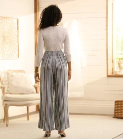 Online Belted Wide Leg Pants - Rainbow Stripes Women Bottoms