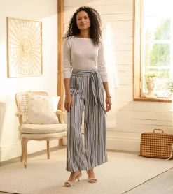 Online Belted Wide Leg Pants - Rainbow Stripes Women Bottoms