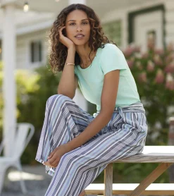 Online Belted Wide Leg Pants - Rainbow Stripes Women Bottoms