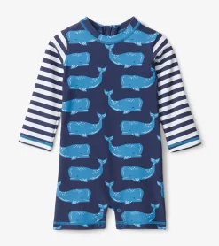 Best Block Whales Baby One-Piece Rashguard Swimwear|Swimwear