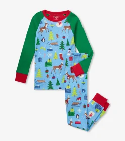 Clearance Blue Christmas Raglan Kids Organic Cotton Pajama Set BOY Sleepwear|Sleepwear