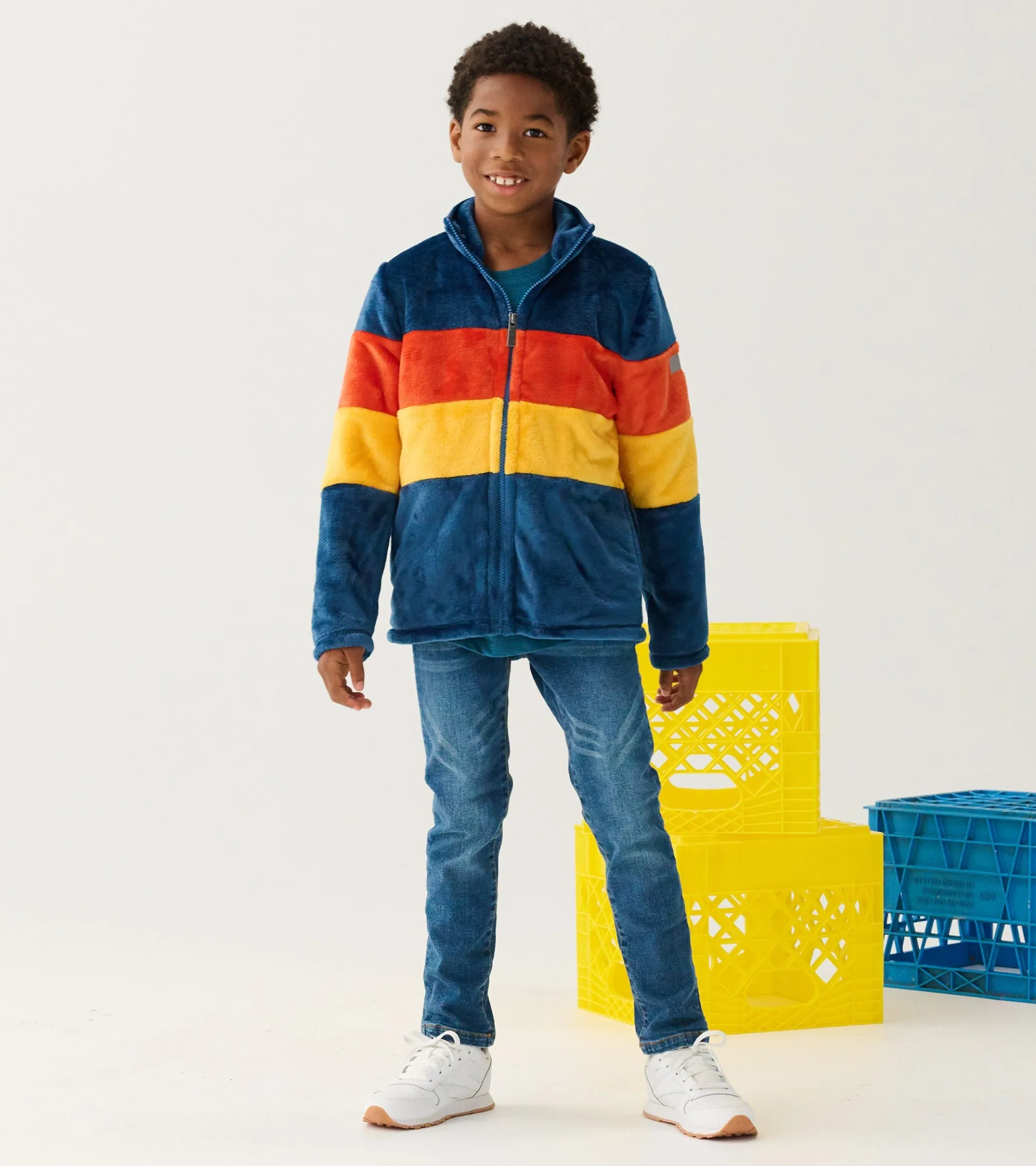 Online Boys Colour Block Fuzzy Fleece Zip-Up Jacket BOY Outerwear|Sweaters