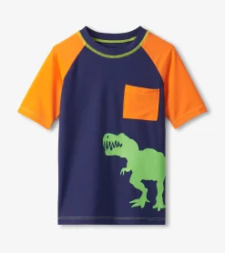 Boys Colourblock Dino Short Sleeve Rashguard BOY Swimwear|Swimwear