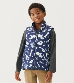 Hot Boys Dino Fossils Reversible Quilted Vest BOY Outerwear|Tops