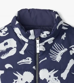 Hot Boys Dino Fossils Reversible Quilted Vest BOY Outerwear|Tops