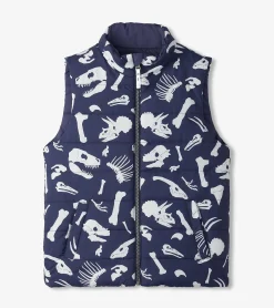 Hot Boys Dino Fossils Reversible Quilted Vest BOY Outerwear|Tops
