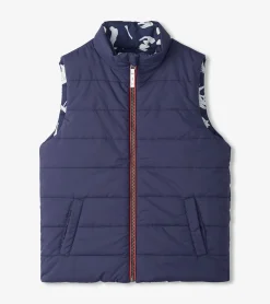 Hot Boys Dino Fossils Reversible Quilted Vest BOY Outerwear|Tops