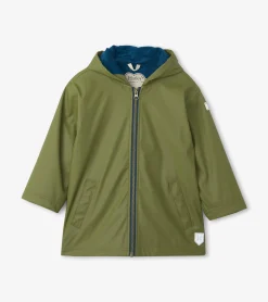 Online Boys Forest Green Zip-Up Rain Jacket BOY Rainwear|Rainwear