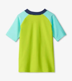Online Boys Lime Green Shark Short Sleeve Rashguard BOY Swimwear|Swimwear