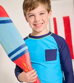 New Boys Malibu Blue Long Sleeve Rashguard BOY Swimwear|Swimwear