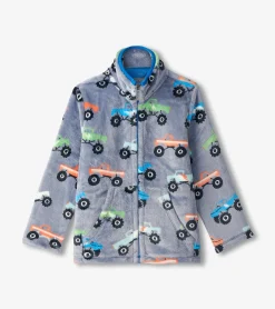 Online Boys Monster Trucks Fuzzy Fleece Zip-Up Jacket BOY Outerwear|Sweaters
