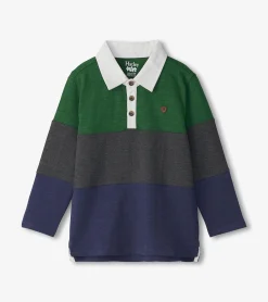 Hot Boys Preppy Panelled Long Sleeve Polo Shirt BOY Tops