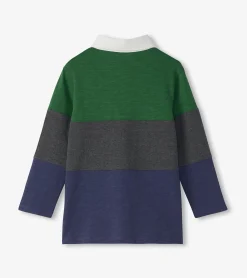 Hot Boys Preppy Panelled Long Sleeve Polo Shirt BOY Tops
