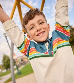Sale Boys Retro Stripes Long Sleeve Panelled Polo BOY Tops