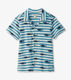 Sale Boys Shark Stripes Jersey Button Down BOY Tops