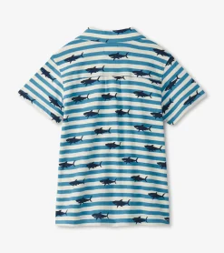 Sale Boys Shark Stripes Jersey Button Down BOY Tops