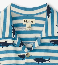 Sale Boys Shark Stripes Jersey Button Down BOY Tops