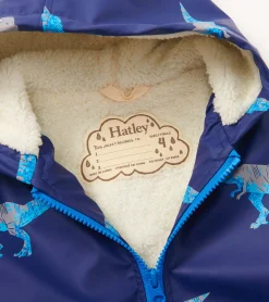 Boys T-Rex Attack Sherpa Lined Zip-Up Rain Jacket BOY Rainwear|Rainwear