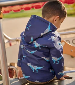 Boys T-Rex Attack Sherpa Lined Zip-Up Rain Jacket BOY Rainwear|Rainwear