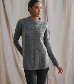 Cable Knit Tunic - Charcoal Heather Women Sweaters|Tops