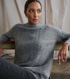 Cable Knit Tunic - Charcoal Heather Women Sweaters|Tops