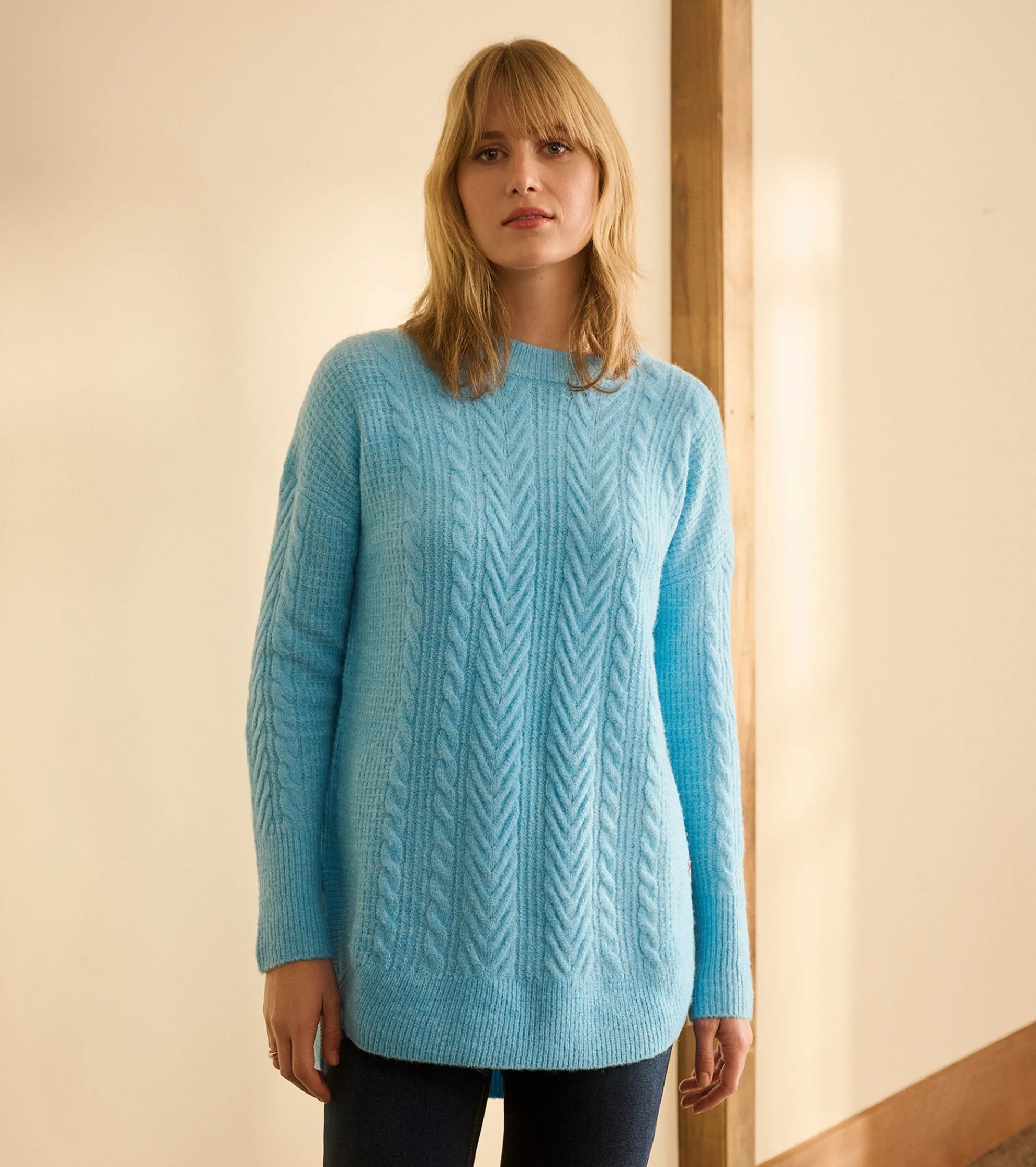 Best Cable Knit Tunic - Sky Blue Women Sweaters|Tops