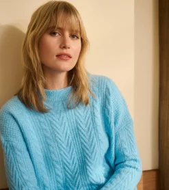 Best Cable Knit Tunic - Sky Blue Women Sweaters|Tops