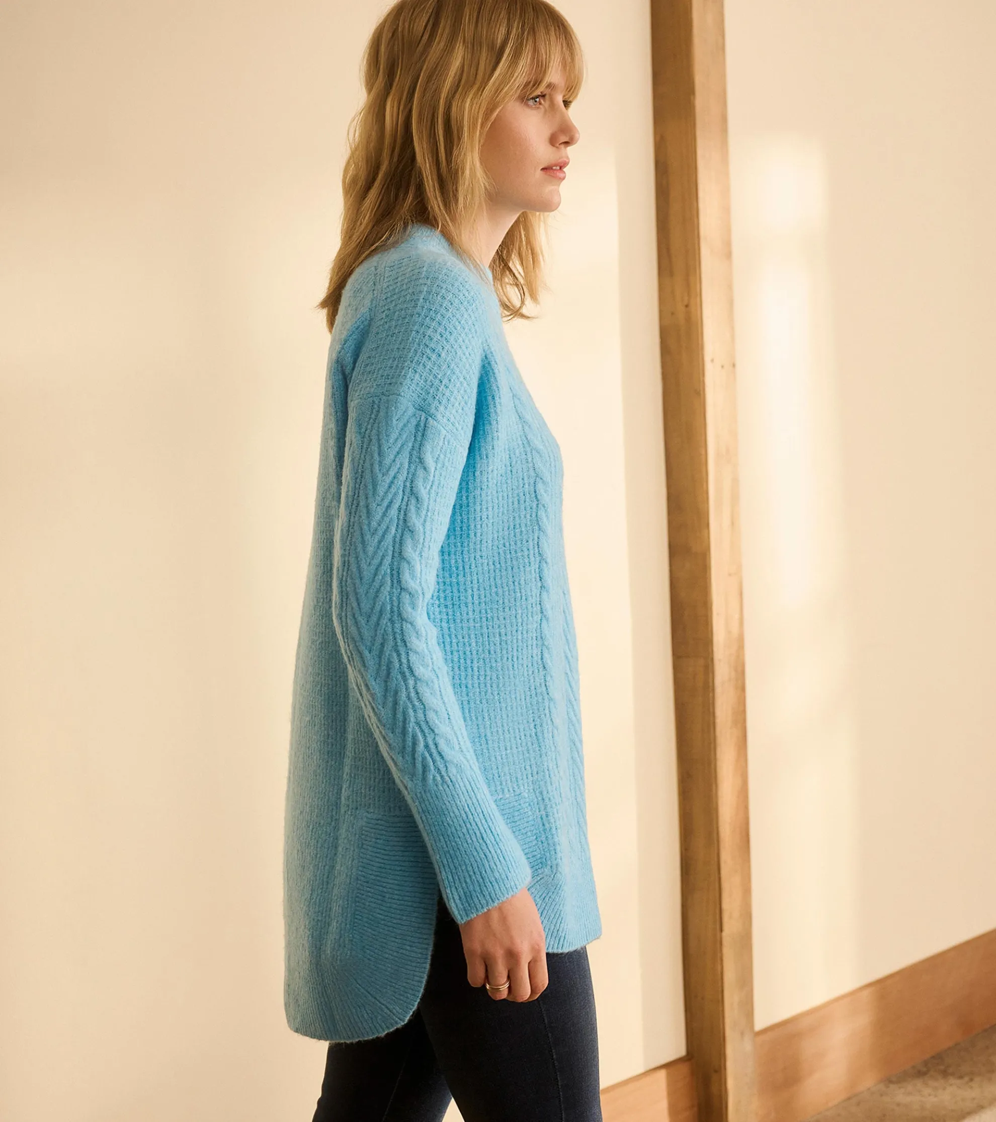 Best Cable Knit Tunic - Sky Blue Women Sweaters|Tops