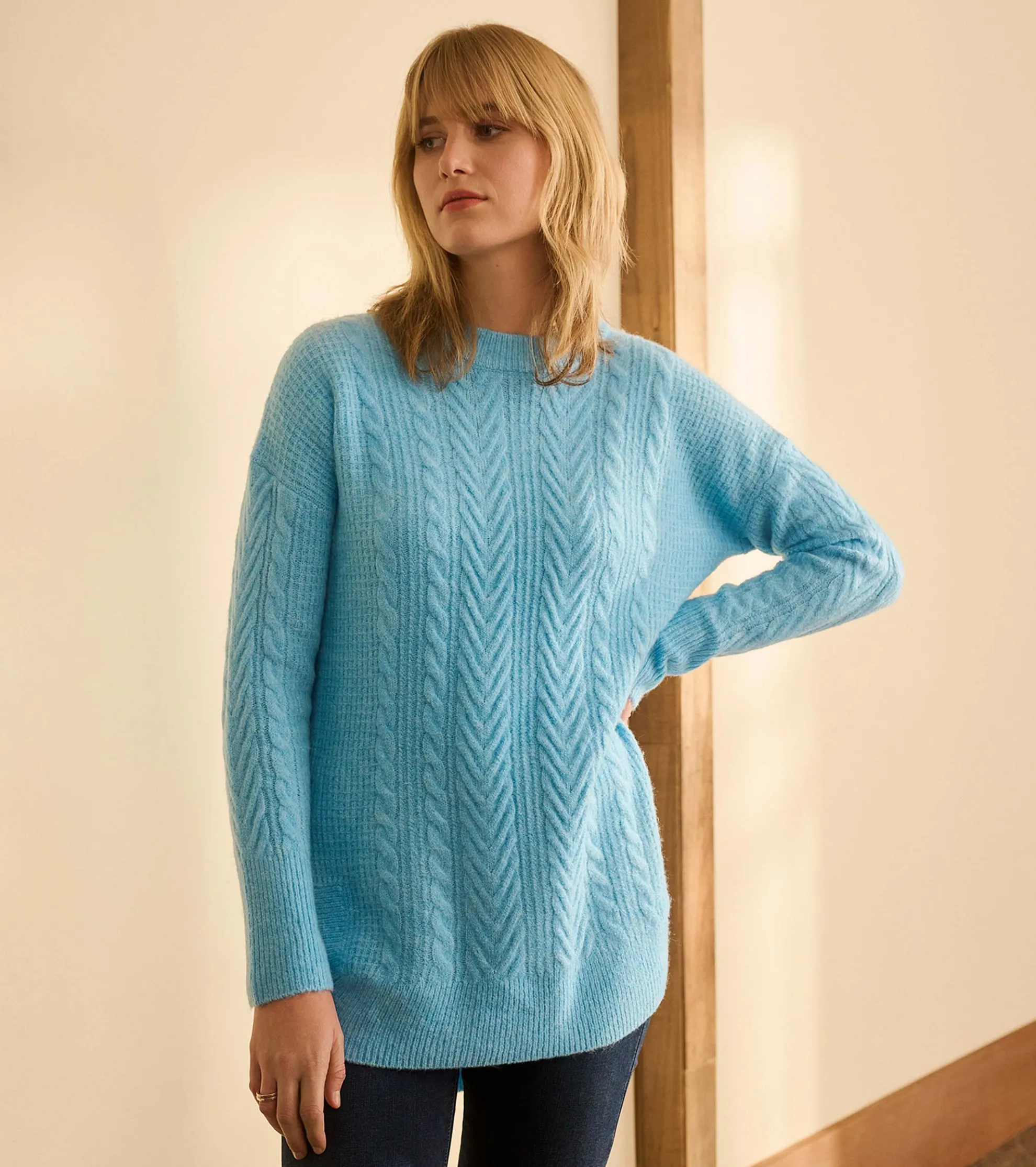 Best Cable Knit Tunic - Sky Blue Women Sweaters|Tops