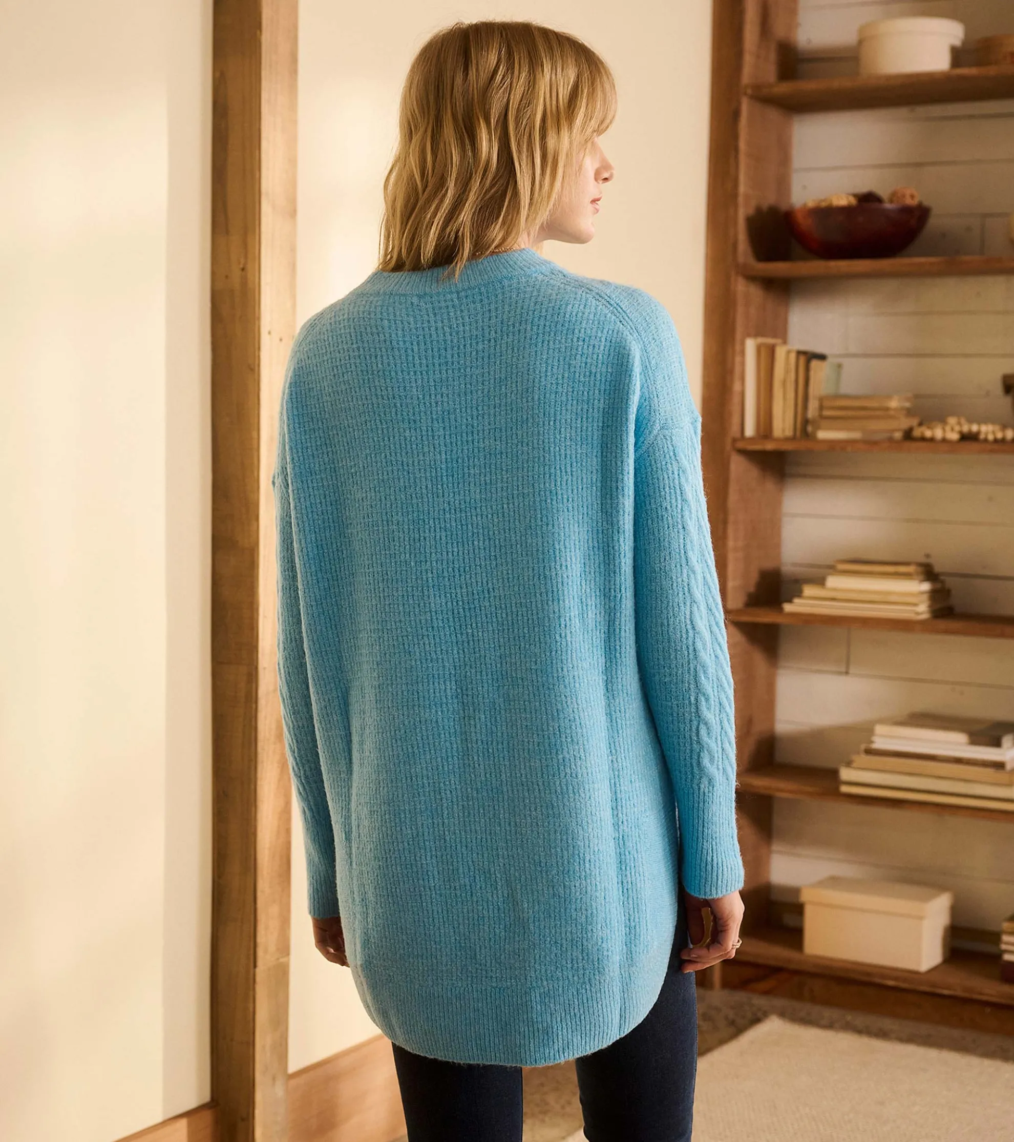 Best Cable Knit Tunic - Sky Blue Women Sweaters|Tops